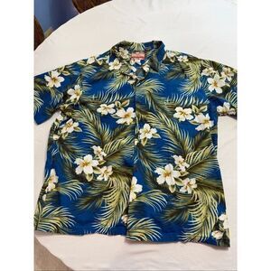 RJC Blue Green Floral Short Sleeve Hawaiian Alhoa Button Front Shirt Mens Sz 3X